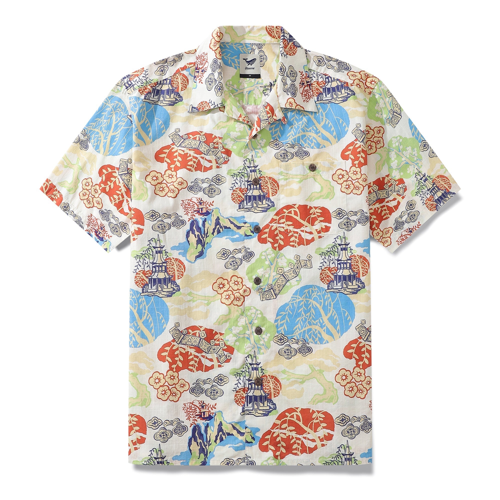 Hawaiian Shirt For Men 1950s Vintage Amusement Park Shirt Camp Collar 100% Cotton