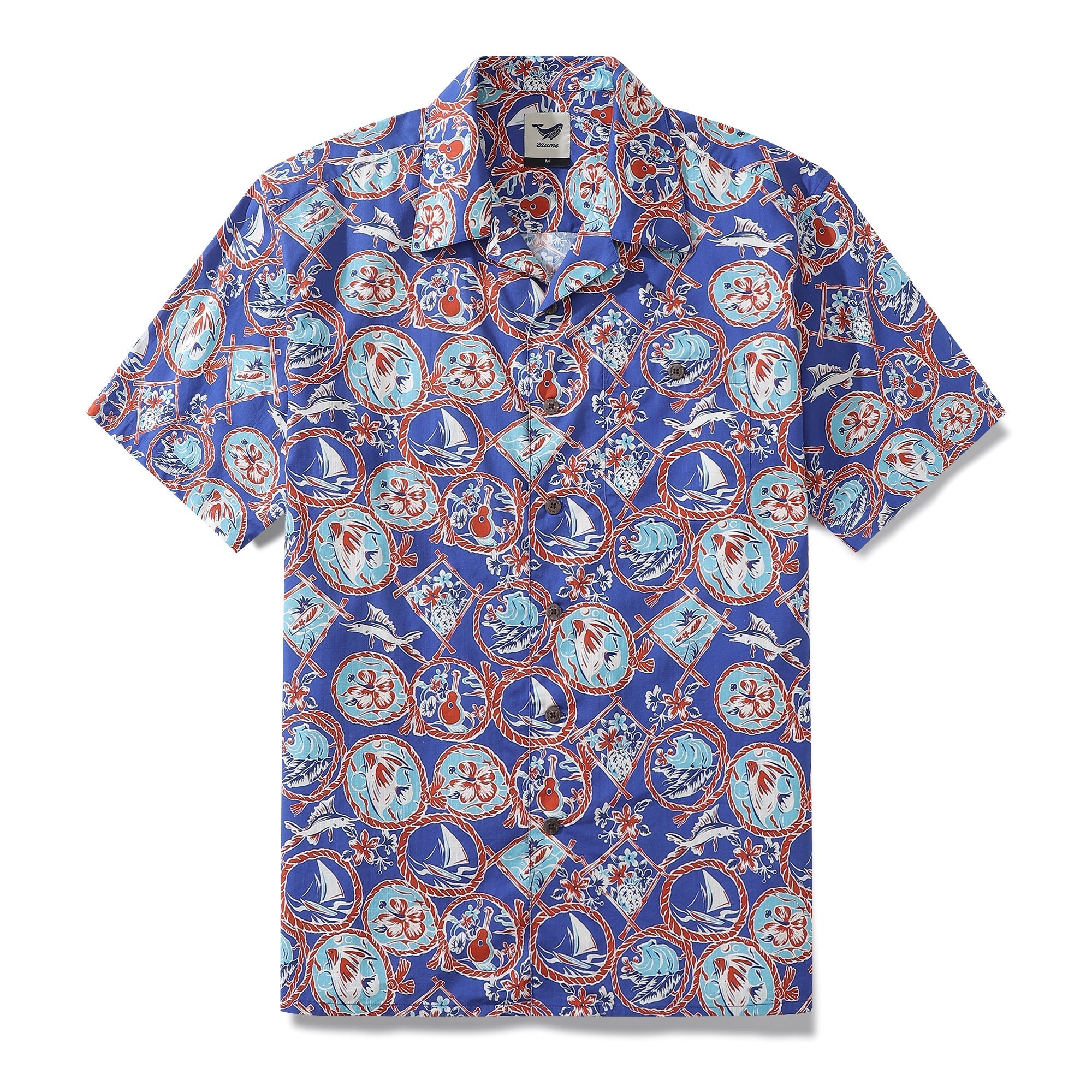 1960s Vintage Hawaiian Shirt For Men Table Time Shirt Camp Collar 100% Cotton