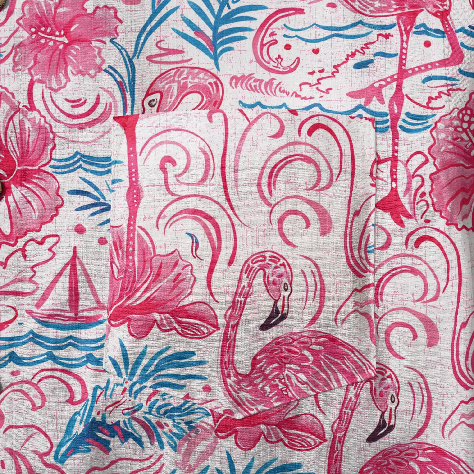 Flamingo LeosWare® Men's Hawaiian Shirt Short Sleeve Button-up 100% Cotton Aloha Coastal Whisked Powder