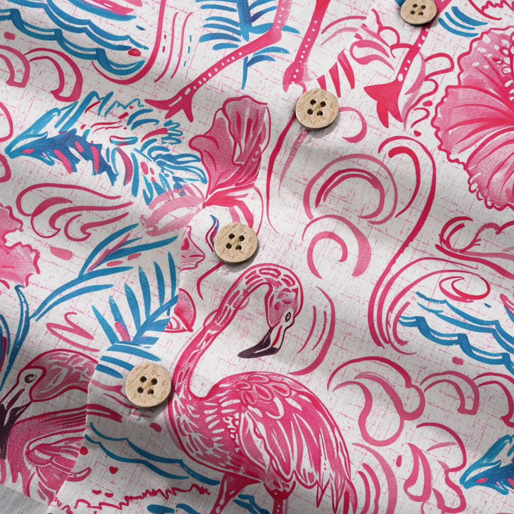 Flamingo LeosWare® Men's Hawaiian Shirt Short Sleeve Button-up 100% Cotton Aloha Coastal Whisked Powder