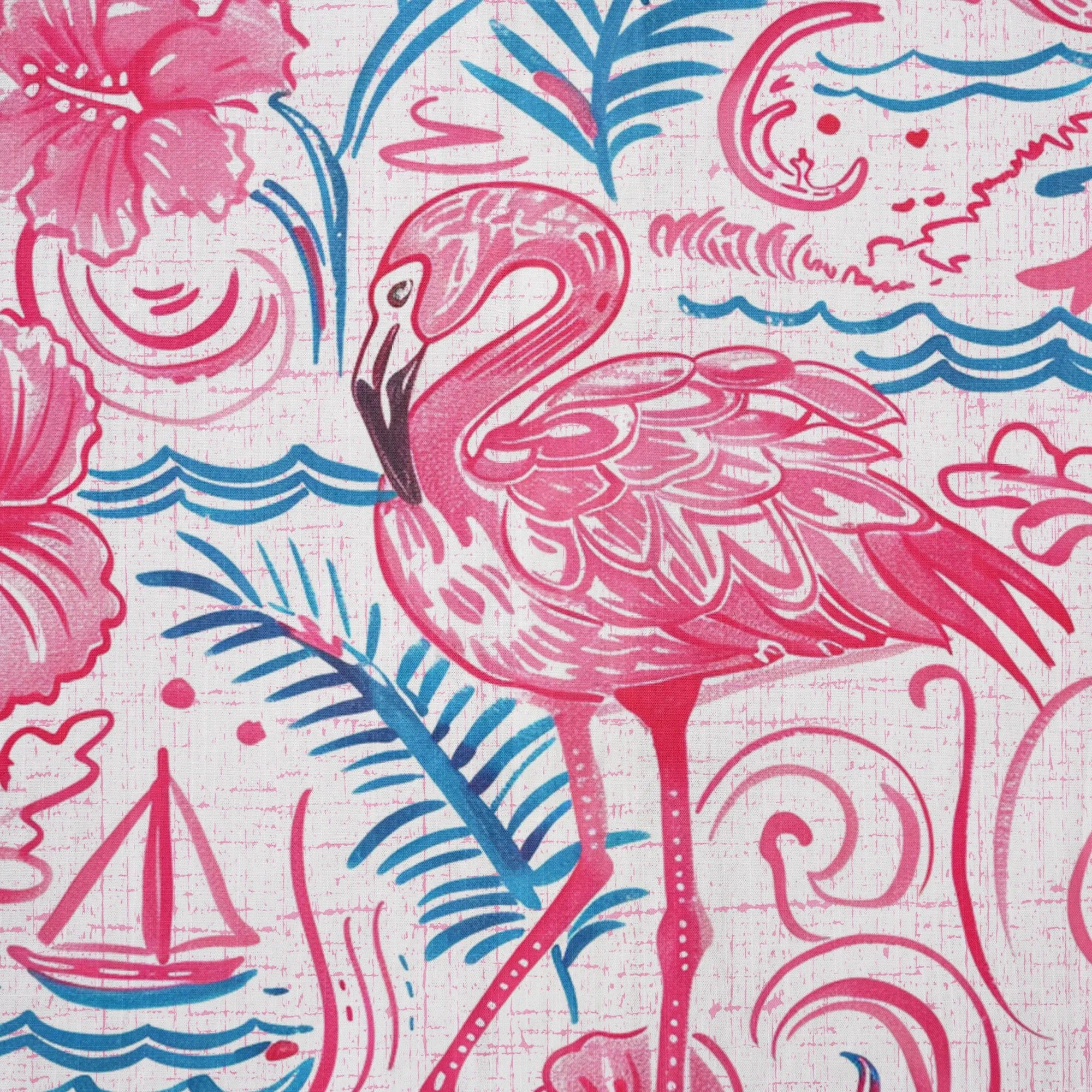 Flamingo LeosWare® Men's Hawaiian Shirt Short Sleeve Button-up 100% Cotton Aloha Coastal Whisked Powder