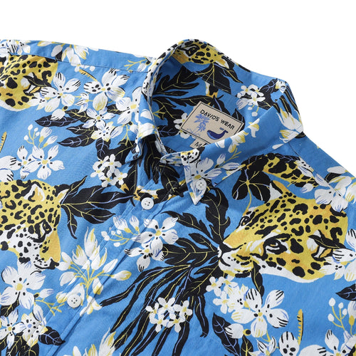 1930s Vintage Hawaiian Shirt For Men Flower Tree and Leopard Print Short Sleeve Cotton Button Down